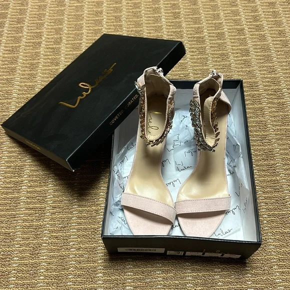 NWT Lulus Mylan Light Nude Suede Ankle Strap Heels SZ 8.5 - Picture 5 of 5